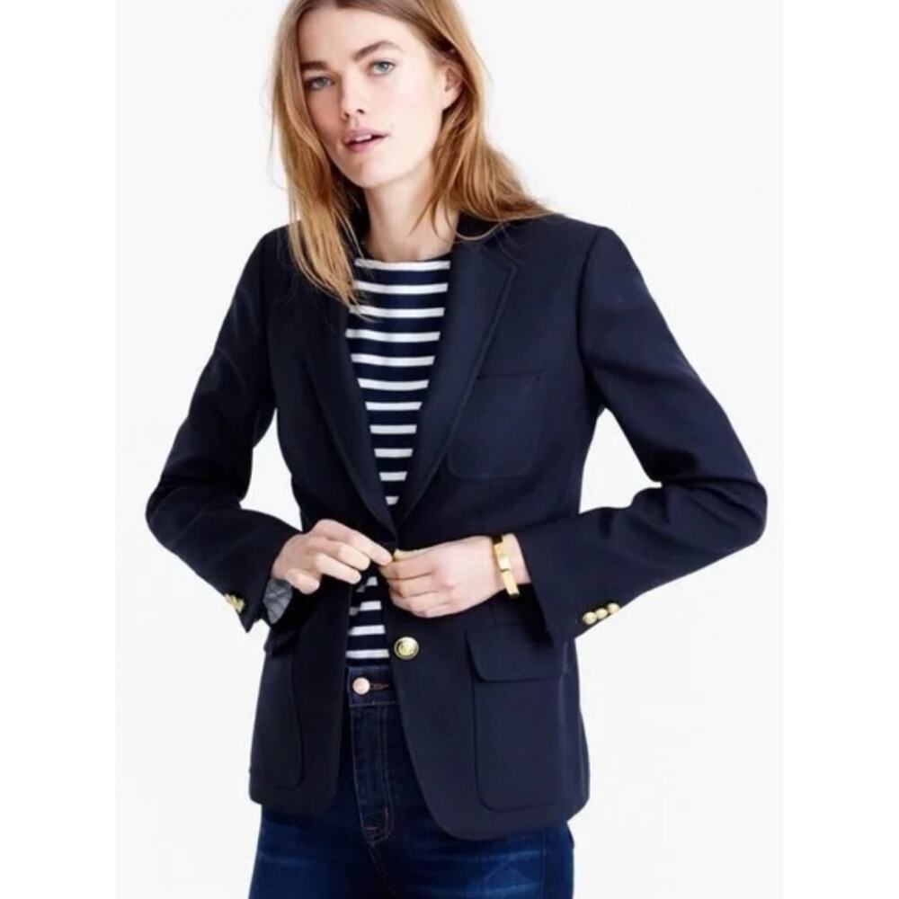 J.Crew Navy Preppy Academia Wool Rhodes Blazer Schoolboy Gold Buttons Women's 4